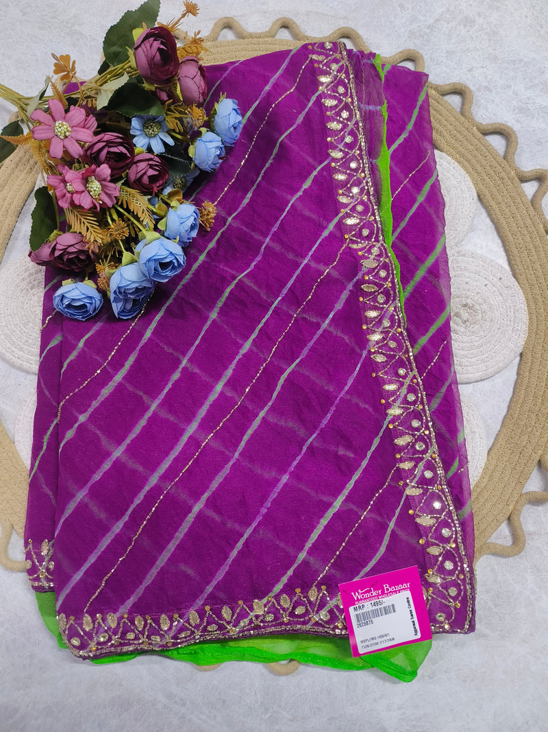 Bright Yellow Striped Fancy Saree with Mirror-Work Border