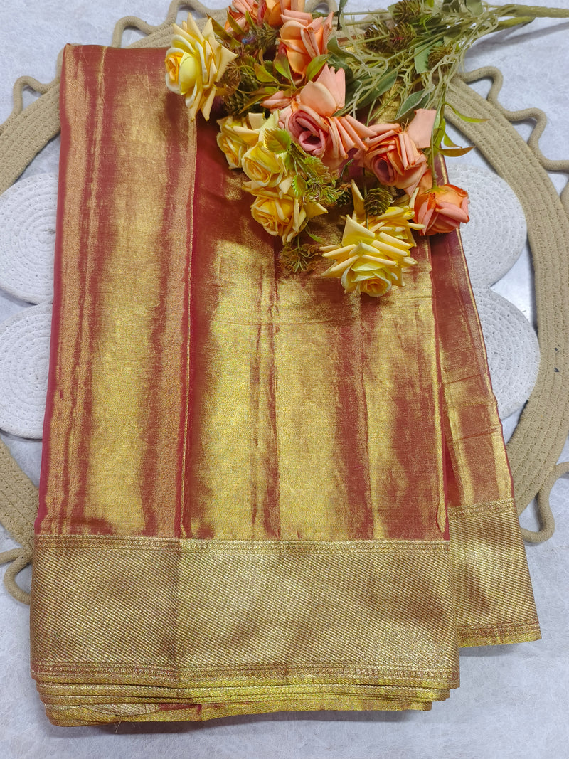 Chic Rust-Copper Metallic Festive Saree with Intricate Border
