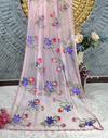 Blush Pink Hand-Painted Floral Organza Saree with Sparkling Border