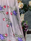 Blush Pink Hand-Painted Floral Organza Saree with Sparkling Border