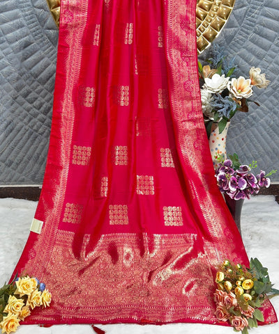 Vibrant Magenta Silk Saree with Elegant Gold Zari Weave & Motifs