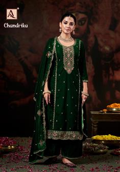 Regal Emerald Green Velvet Embroidered Salwar Suit