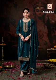 Elegant Tea Blue Woolen Embroidered Salwar Suit | Festive Ethnic Wear
