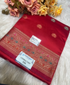 Vibrant Red Banarasi Silk Saree with Gold Zari Woven Border