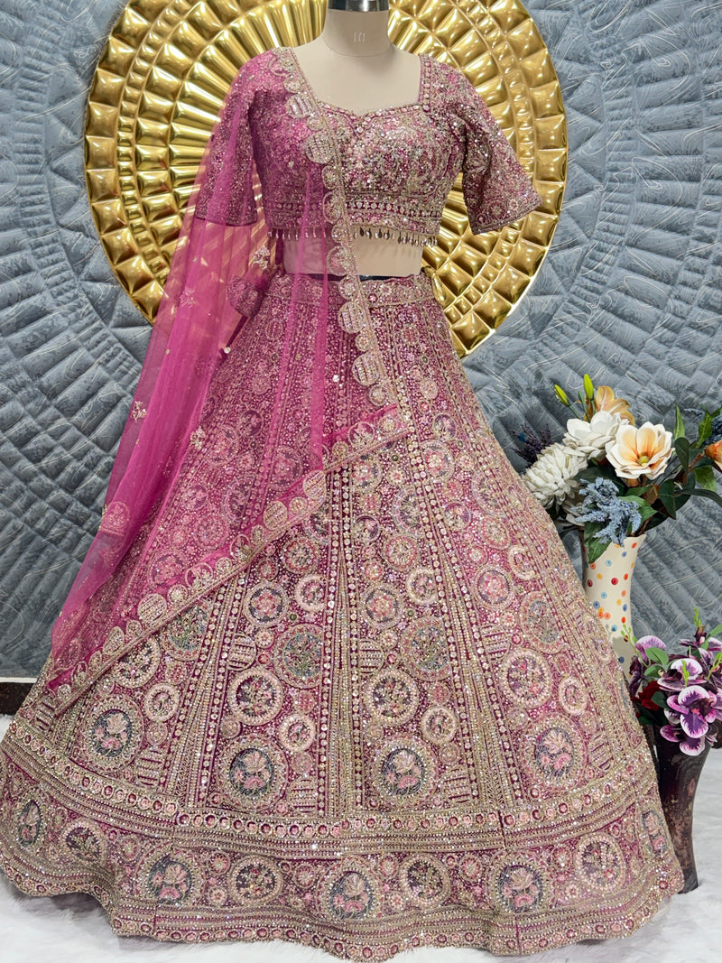 Grand Magenta Lehenga Choli with Sequin & Zari Embroidery