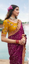 Regal Purple & Mustard Dual Tone Embroidered Georgette Saree