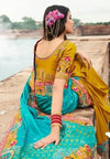 Vibrant Teal & Mustard Yellow Embroidered Half-Saree