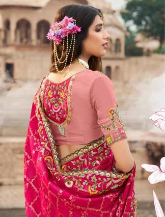 Opulent Rani Pink Embroidered Saree with Designer Blouse