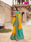 Vibrant Yellow Georgette Saree with Teal Embroidered Pallu