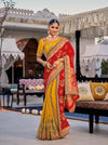 Vibrant Golden Yellow & Rani Pink Embroidered Designer Saree