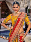 Vibrant Golden Yellow & Rani Pink Embroidered Designer Saree