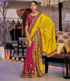 Vibrant Yellow Silk Blend Saree with Magenta Embroidered Blouse