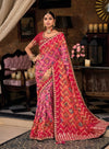 Vibrant Rani Pink & Red Bandhani Print Georgette Saree