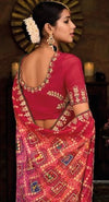 Vibrant Rani Pink & Red Bandhani Print Georgette Saree