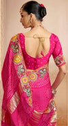 Vibrant Rani Pink Bandhani Saree with Intricate Floral Embroidery
