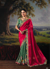 Glamorous Rani Pink & Teal Green Half-and-Half Embroidered Saree