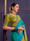 Vibrant Teal & Lime Green Embroidered Saree - Festive Designer Wear