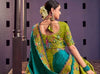 Vibrant Teal & Lime Green Embroidered Saree - Festive Designer Wear