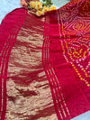 Radiant Red Bandhani Georgette Saree with Gold Zari Border