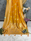 Vibrant Yellow Banarasi Style Silk Saree with Gold Zari Weave