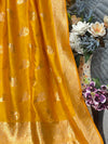 Vibrant Yellow Banarasi Style Silk Saree with Gold Zari Weave
