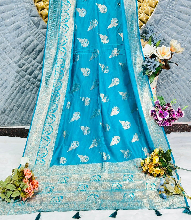 Vibrant Firozi Blue Art Silk Saree with Intricate Paisley Weaving