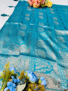 Vibrant Firozi Blue Art Silk Saree with Intricate Paisley Weaving
