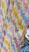Vibrant Pastel Multi-Color Wavy Stripe Saree with Sequin Border