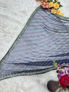 Sparkling Deep Blue Chiffon Saree with Leheriya Stripes & Embellished Border
