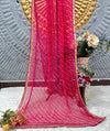 Vibrant Pink & Yellow Chiffon Leheriya Saree | Mirror Work Border