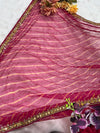 Vibrant Pink & Yellow Chiffon Leheriya Saree | Mirror Work Border