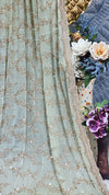 Elegant Pista Green Tissue Saree | Hand Embellished Cutwork & Sequin