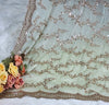 Elegant Pista Green Tissue Saree | Hand Embellished Cutwork & Sequin