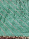 Vibrant Green Chiffon Saree with Diagonal Stripes & Mirror Work Border