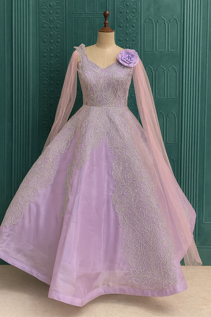 Lavender Embroidered Ethnic Gown with Delicate Zari Work