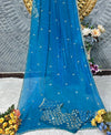 Firozi Organza Saree with Sequin Work & Heavy Embroidered Blouse