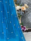 Firozi Organza Saree with Sequin Work & Heavy Embroidered Blouse
