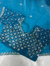 Firozi Organza Saree with Sequin Work & Heavy Embroidered Blouse