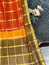 Radiant Ombre Orange & Gold Kota Cotton Saree with Zari Checks