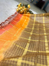Radiant Ombre Orange & Gold Kota Cotton Saree with Zari Checks