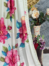 Chic White Floral Print Georgette Saree with Delicate Sequin Work