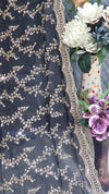 Elegant Black Sequin Embroidered Georgette Saree with Scalloped Border