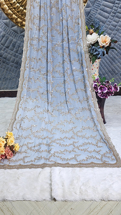 Ethereal Sky Blue Designer Saree with Golden Sequin & Beadwork