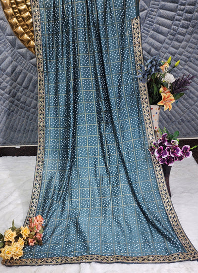 Elegant Teal Blue Bandhani Print Saree with Sequin Embroidered Border
