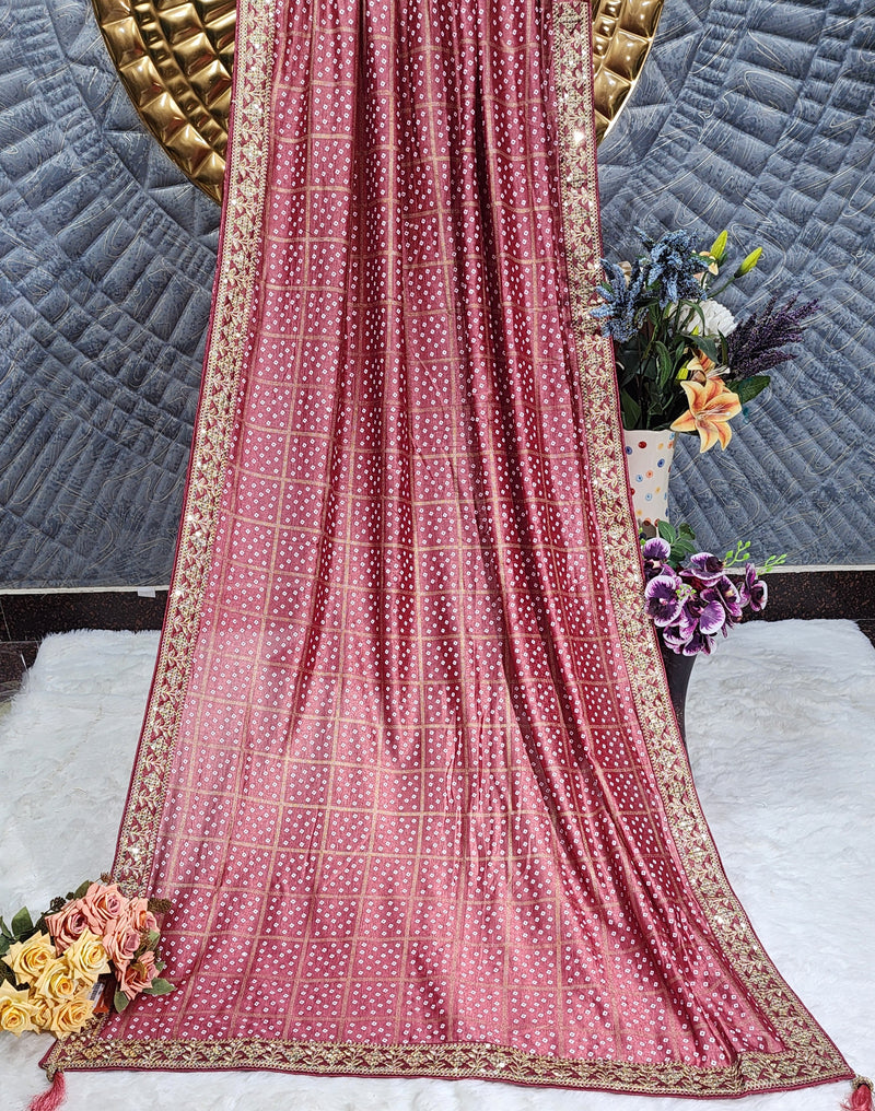 Exquisite Maroon Bandhani Style Saree with Zari & Sequin Work