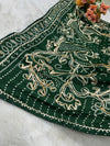 Elegant Emerald Green Bandhani Saree with Golden Zari Motifs