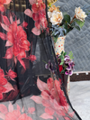Ravishing Black Georgette Saree with Red Floral Print & Sequin Work
