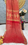 Radiant Red Bandhani Georgette Saree with Golden Zari Weave