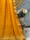 Elegant Mustard Yellow Bandhani Saree with Golden Zari Work