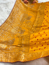 Elegant Mustard Yellow Bandhani Saree with Golden Zari Work